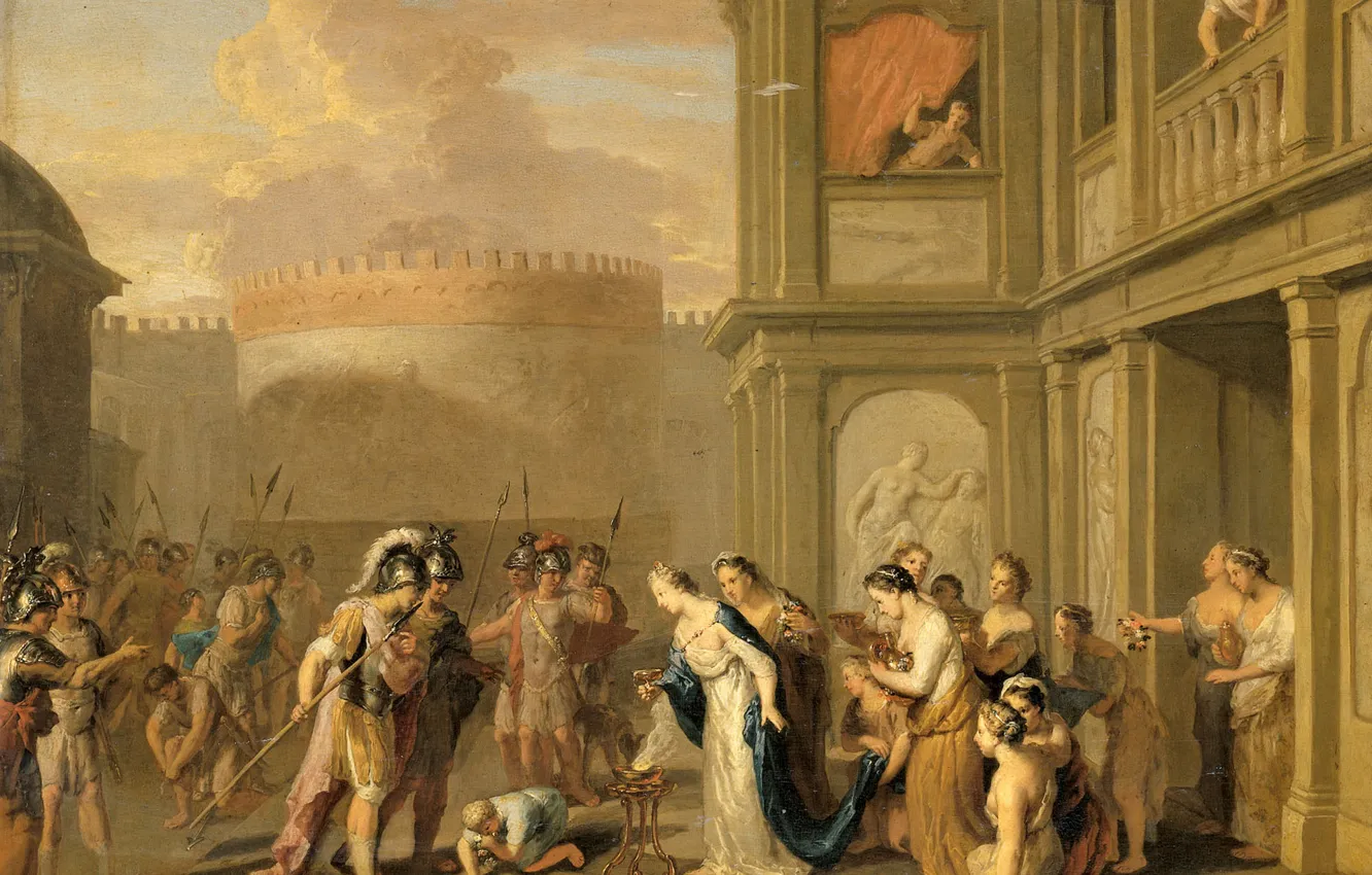 Photo wallpaper oil, picture, 1733, Gerard Hoot, Gerard Hoet, Queen Cleophis offers wine Alexander the great