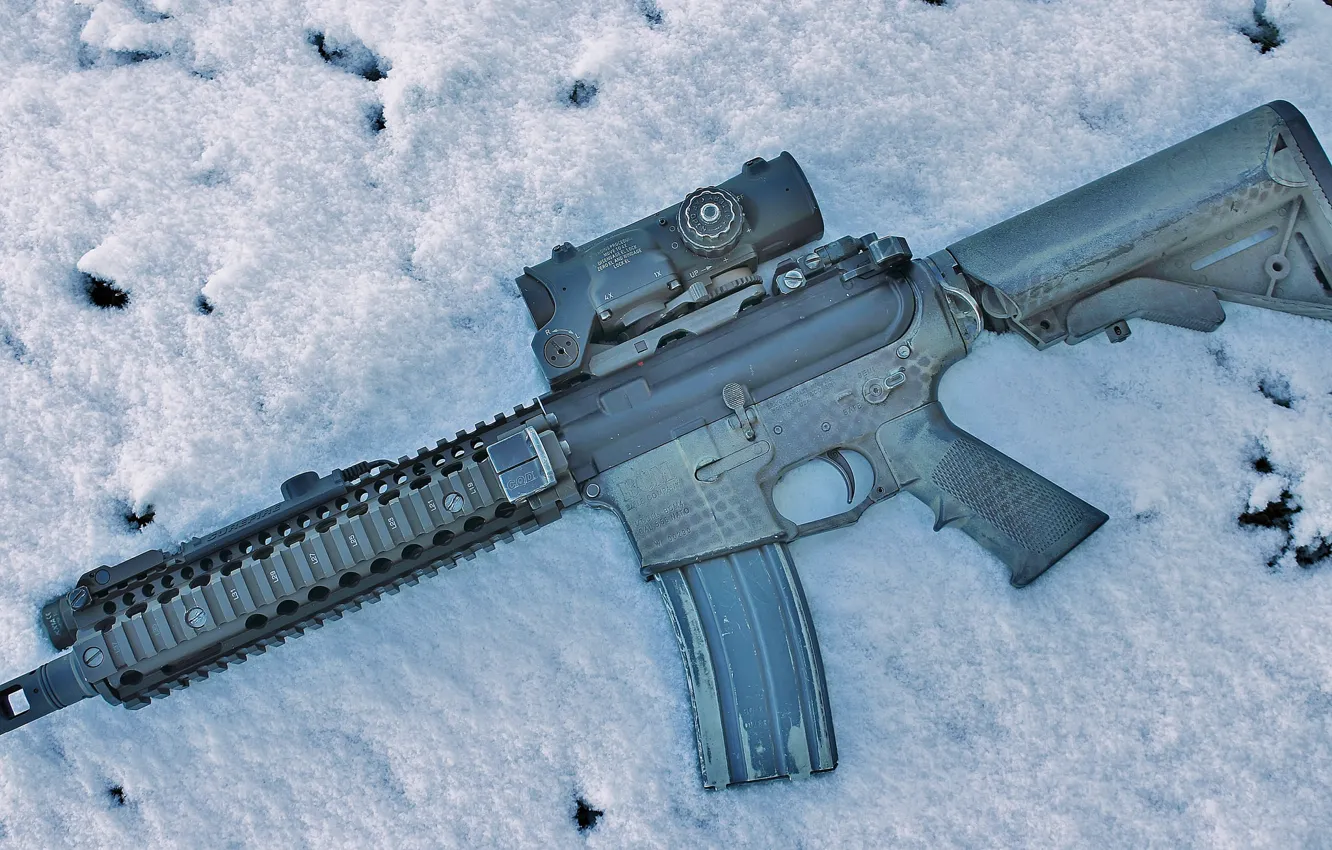 Photo wallpaper snow, weapons, AR-15, BCM, assault rifle