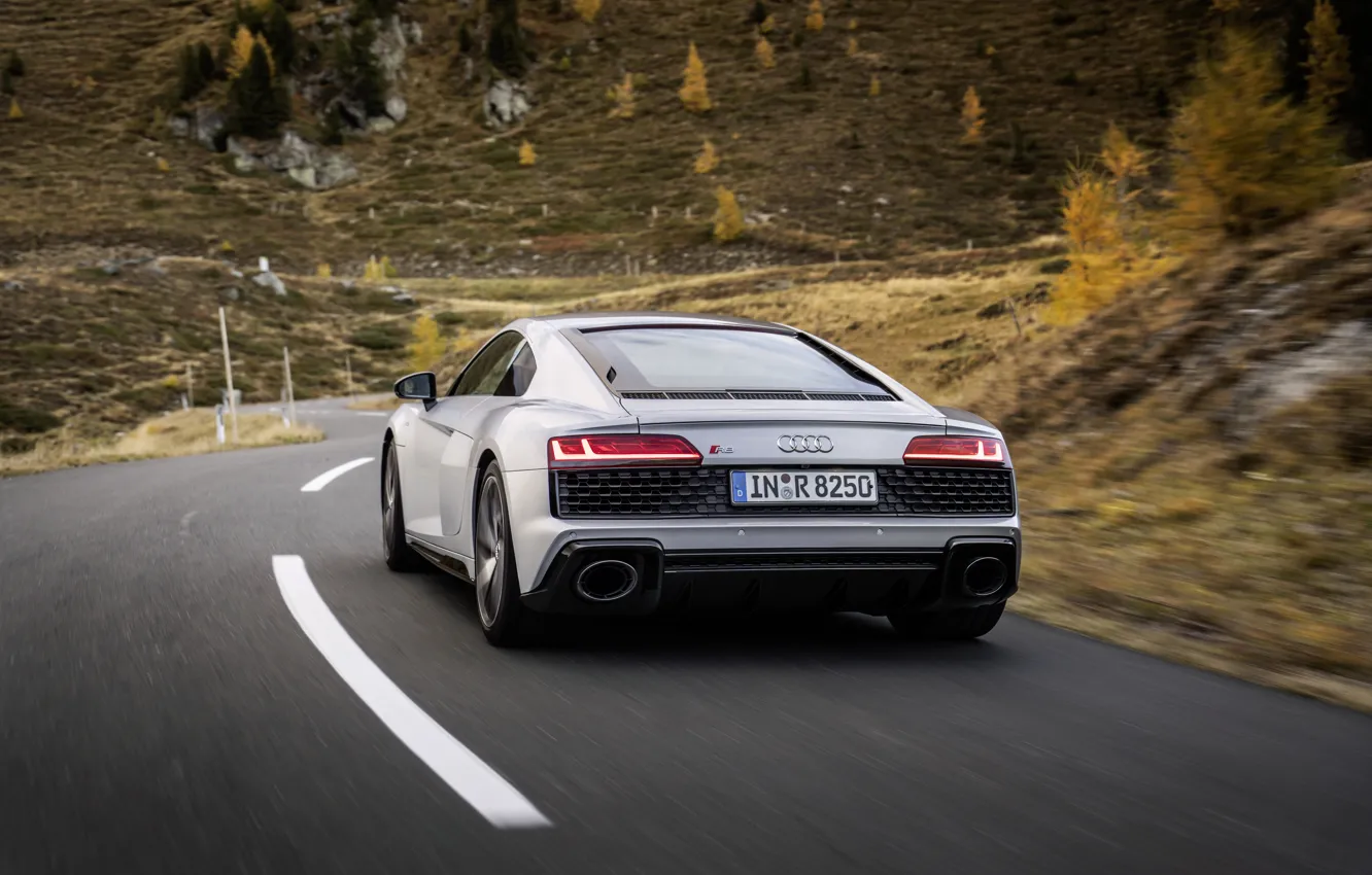 Photo wallpaper Audi, speed, supercar, Audi R8, rear view, Coupe, V10, 2020