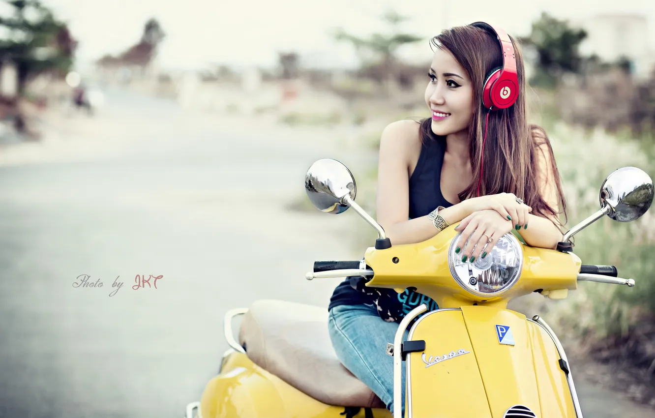 Photo wallpaper girl, Asian, a scooter
