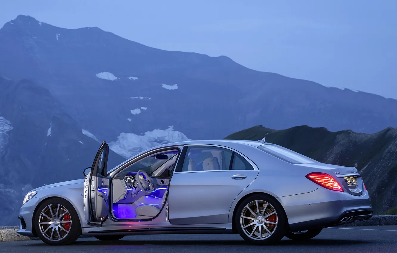 Photo wallpaper mountains, fog, Mercedes, luxury, power, S63 AMG