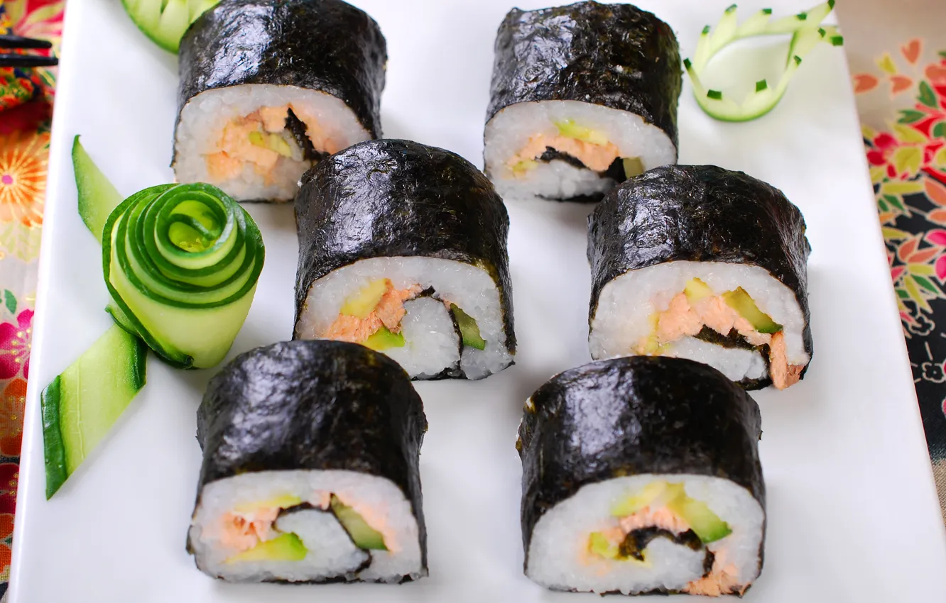 Photo wallpaper seafood, food, plate, sushi
