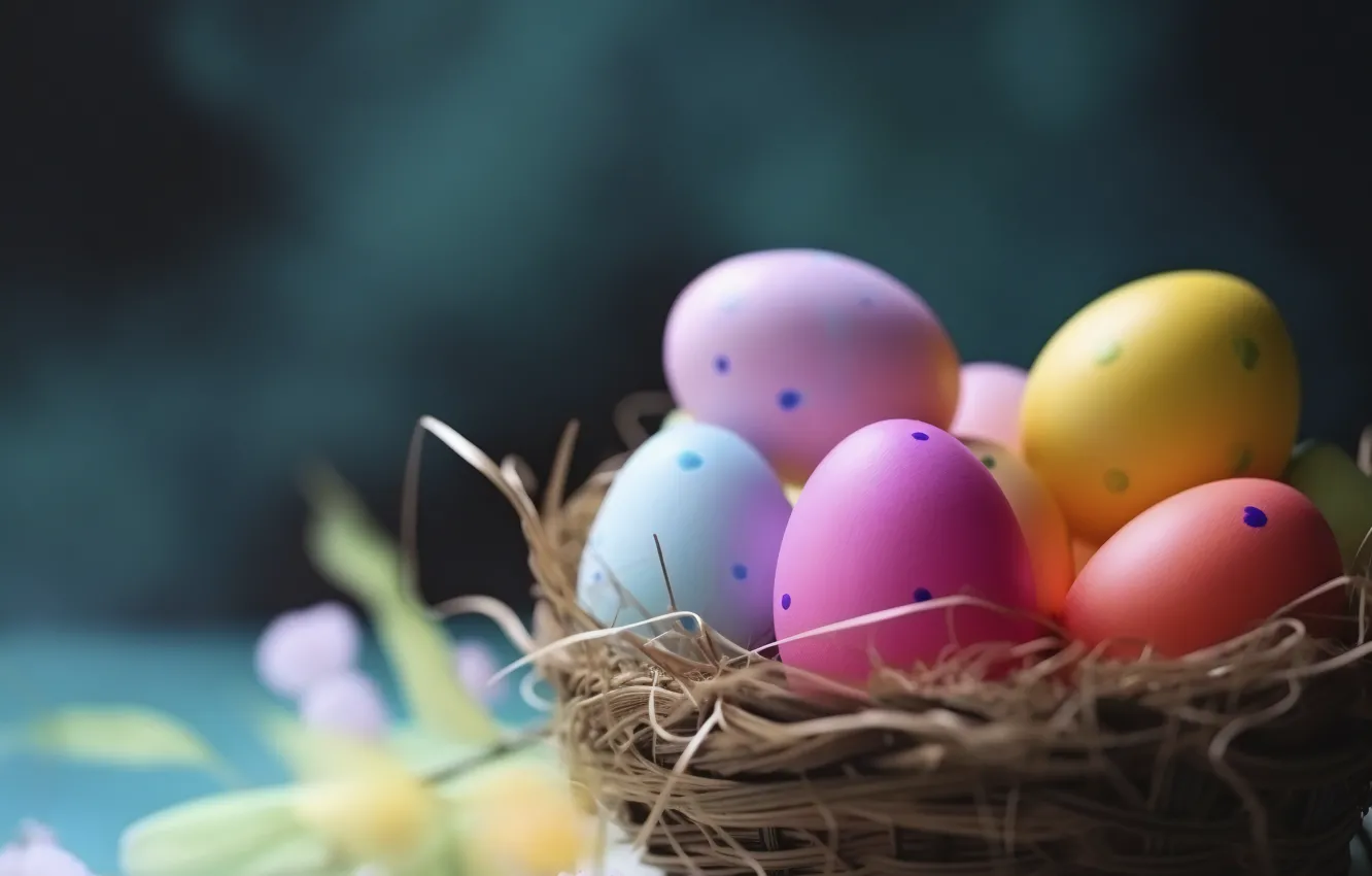 Photo wallpaper eggs, Easter, socket, colorful, bokeh, eggs
