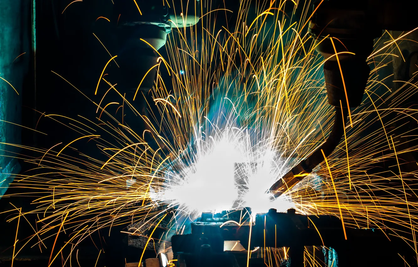 Photo wallpaper sparks, Machines, welders, manufacturing, Industry