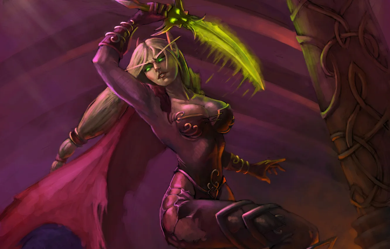 Photo wallpaper girl, jump, armor, blow, dagger, World of Warcraft, elf, wow