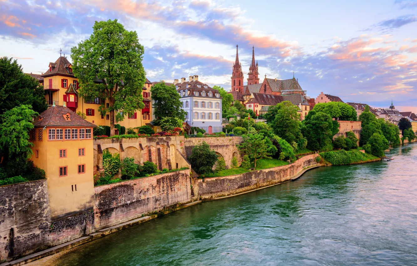 Photo wallpaper river, building, Switzerland, Basel