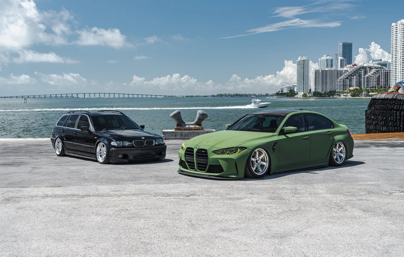 Photo wallpaper BMW, BMW M3, Sea, Wagon, Town