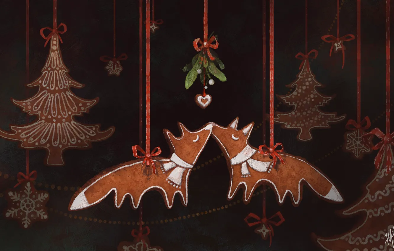 Photo wallpaper toy, tree, Fox, mistletoe, by Jane Bekarevich