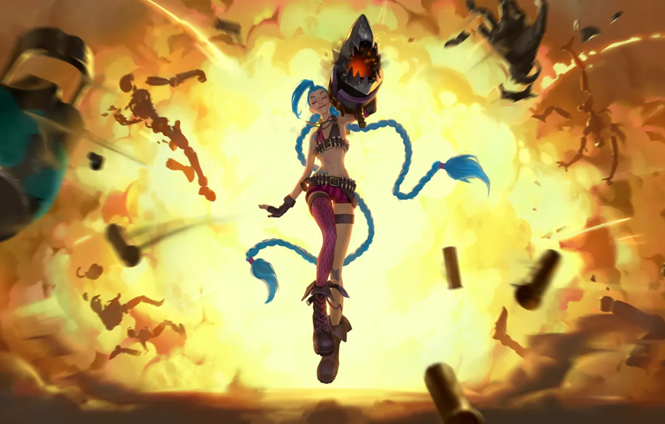 Photo wallpaper Happy, Jinx, leveled, Riot Games, art, Legends of Runeterra, explosion, Runeterra