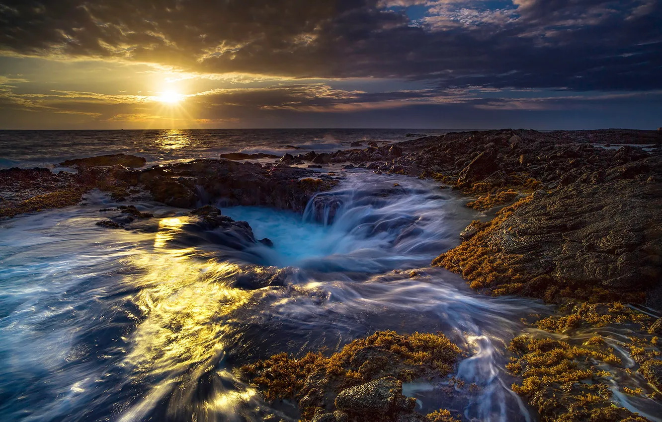 Photo wallpaper sunset, the ocean, coast, Hawaii, Pacific Ocean, Hawaii, The Pacific ocean, Kona Coast