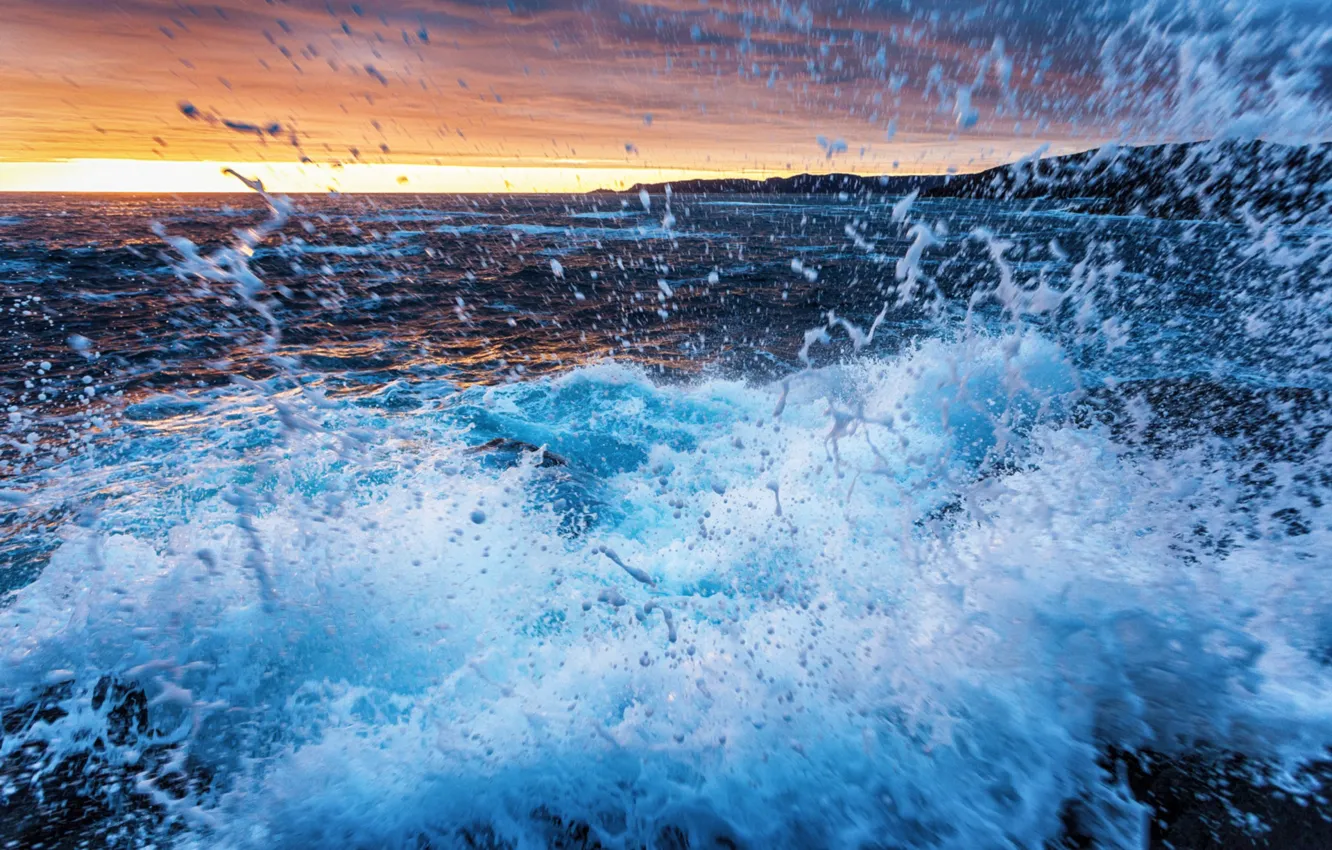 Photo wallpaper sea, wave, foam, squirt