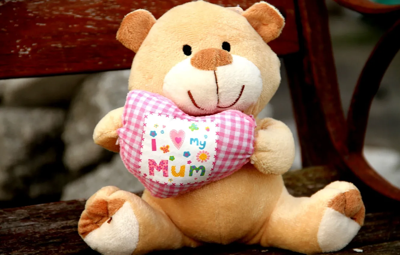 Photo wallpaper toy, heart, bear, soft, I love my mom, i love my mum