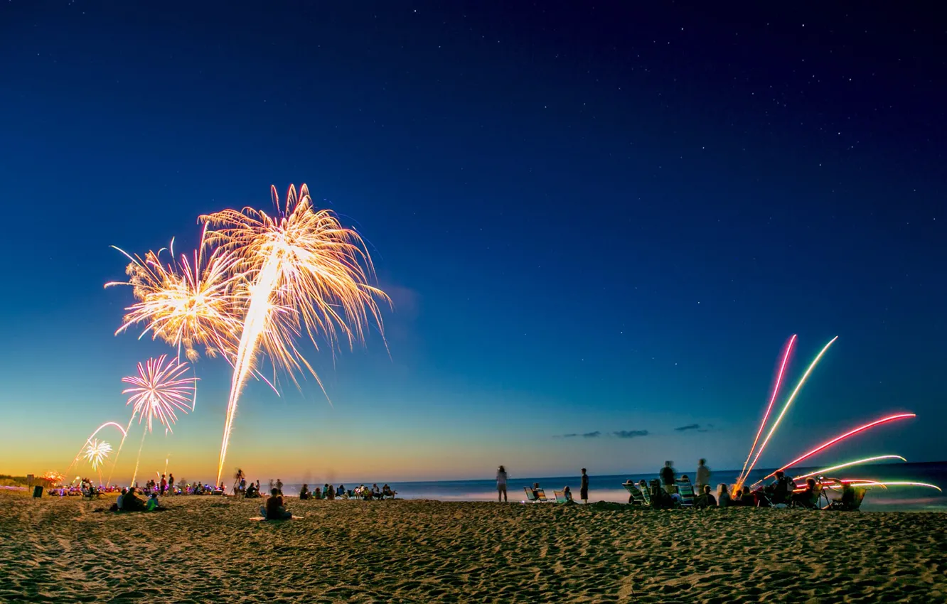 Photo wallpaper salute, fireworks, USA, North Carolina, Independence Day, Outer Banks