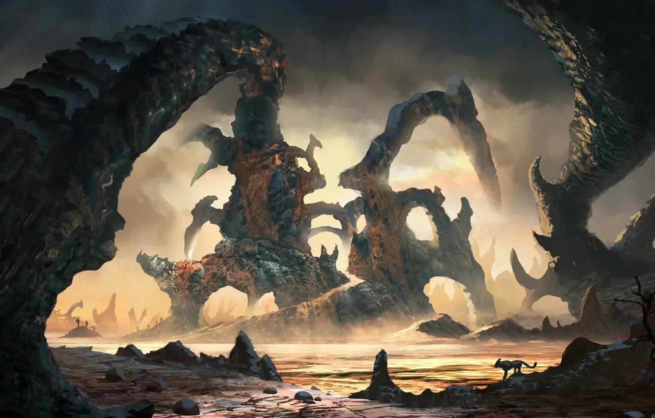 Photo wallpaper landscape, rocks, another world