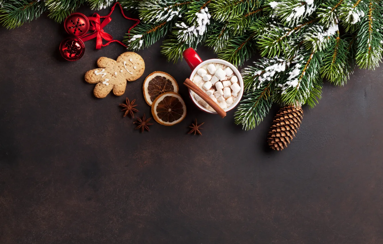 Photo wallpaper decoration, tree, new year, Christmas, Cup, Christmas, cup, chocolate