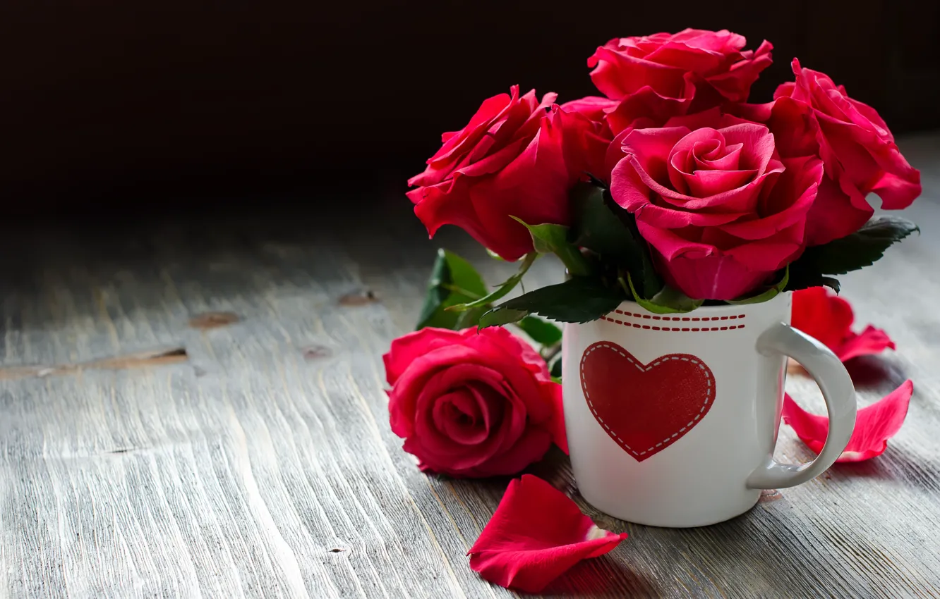 Photo wallpaper love, flowers, heart, roses, vase