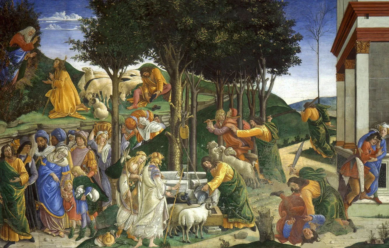 Photo wallpaper picture, mythology, Sandro Botticelli, Scenes from the life of Moses