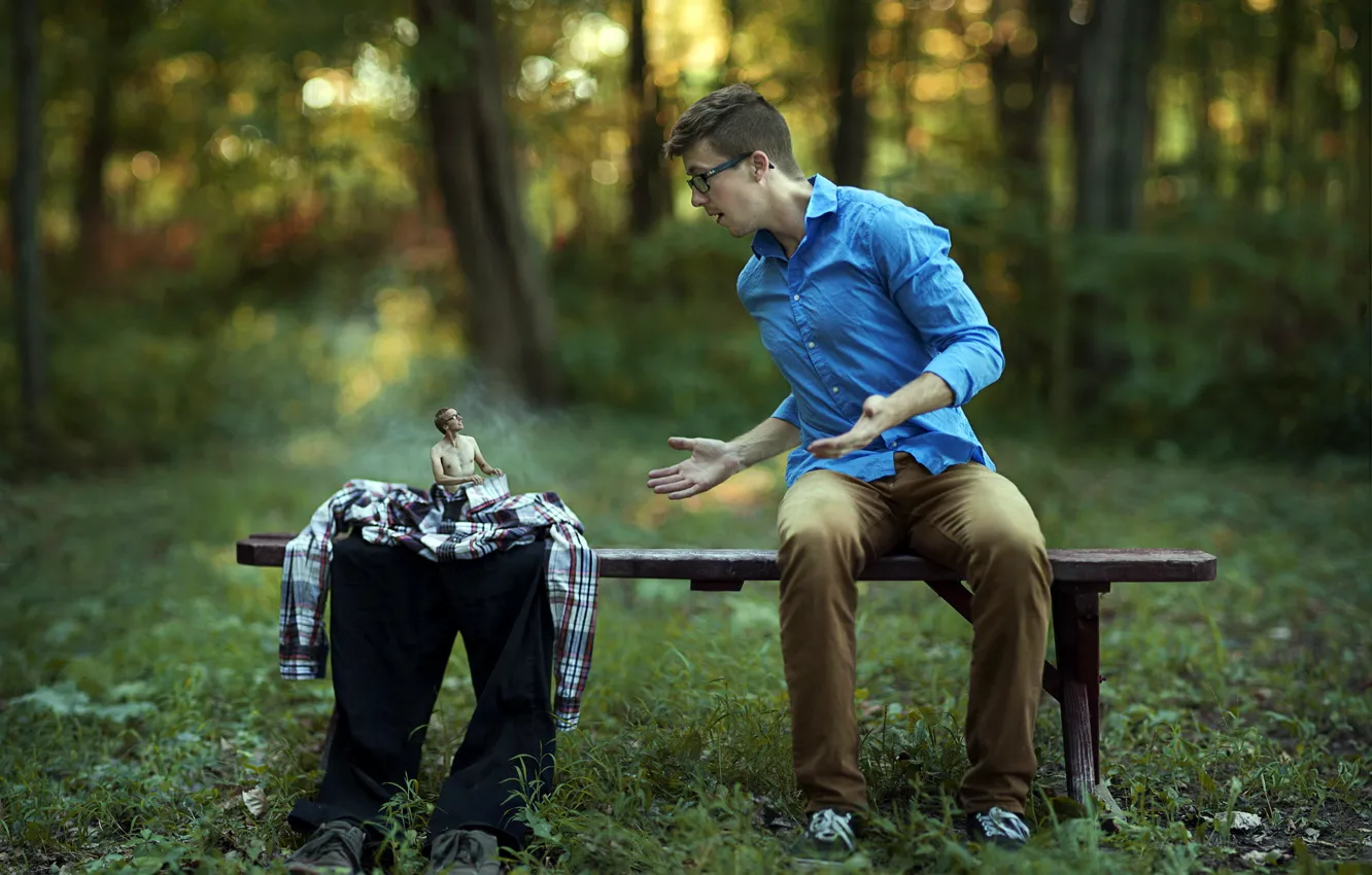 Photo wallpaper the situation, male, bench