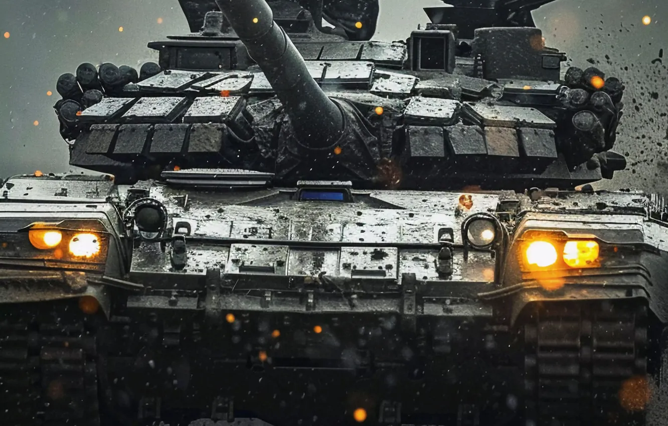 Photo wallpaper dirt, tank, trunk, camouflage, front, closeup, digital art, AI art