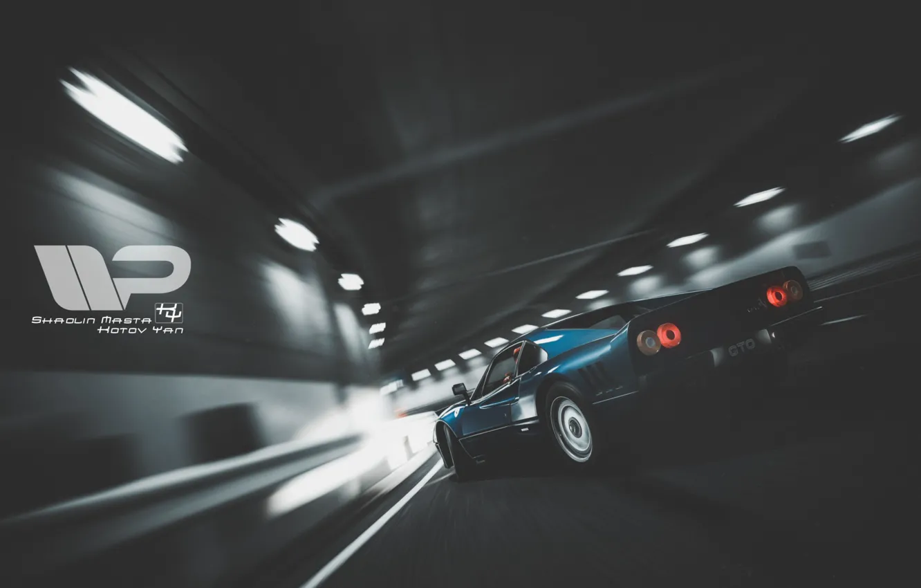 Photo wallpaper Auto, Blue, Machine, Movement, Ferrari, The tunnel, Supercar, Sports car