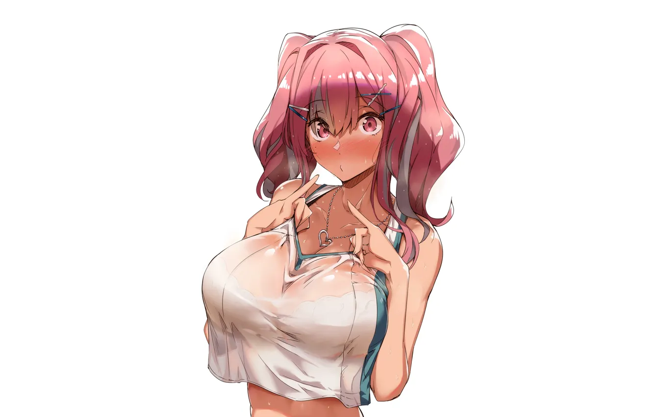 Photo wallpaper girl, sexy, cleavage, long hair, boobs, anime, beautiful, red eyes