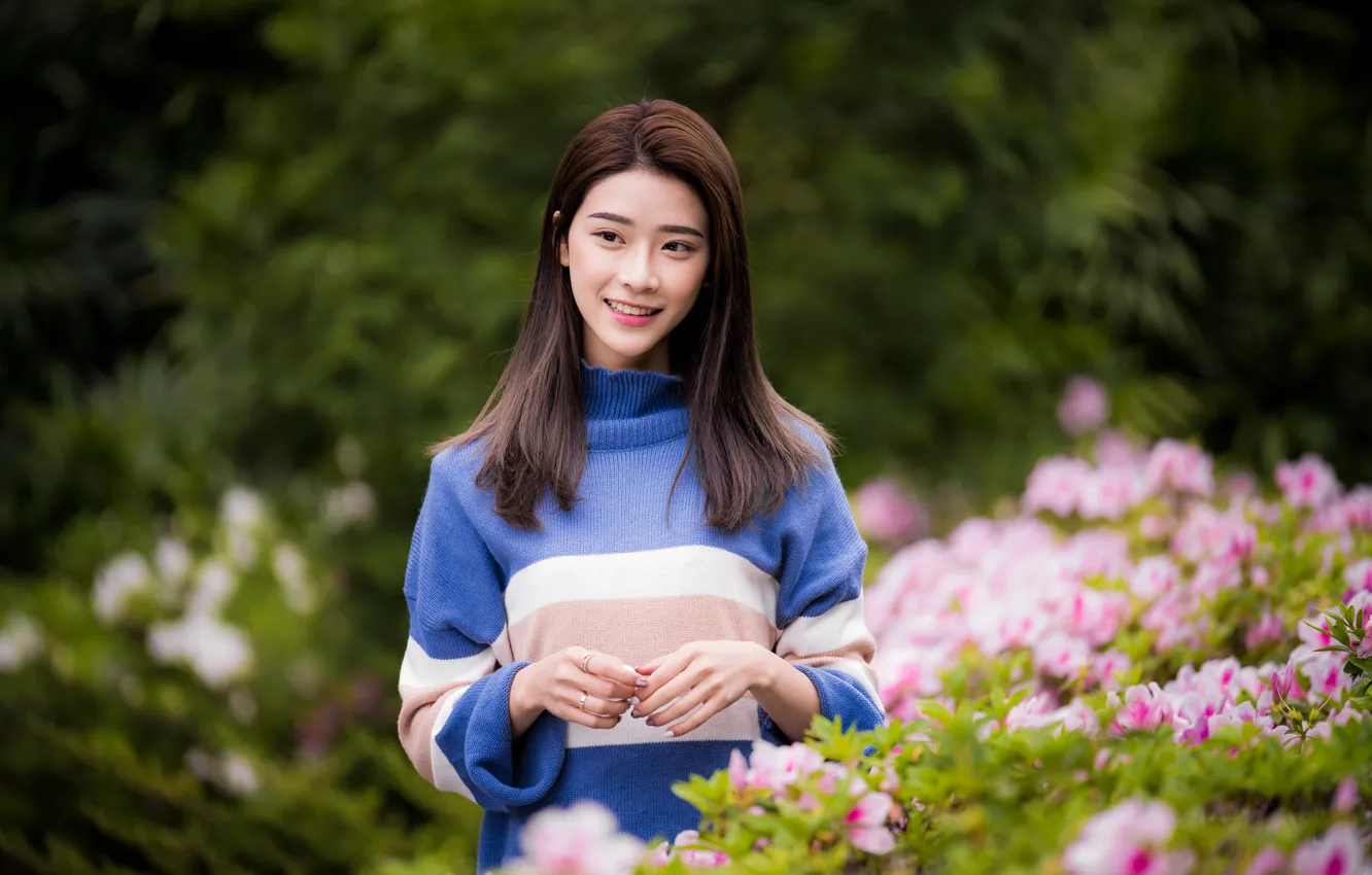 Photo wallpaper look, pose, hands, Asian, bokeh