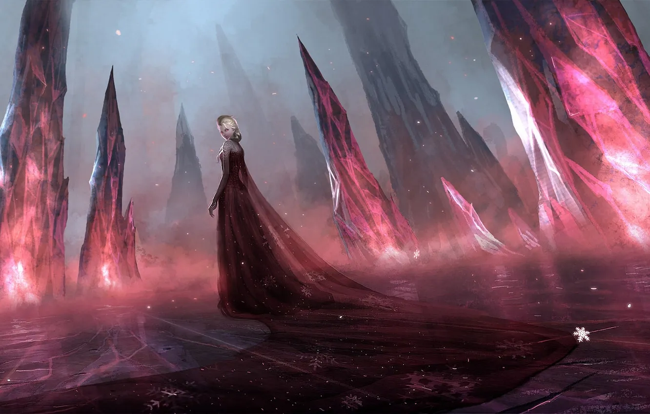 Photo wallpaper cold, ice, snowflakes, art, Queen, Elsa, Elsa