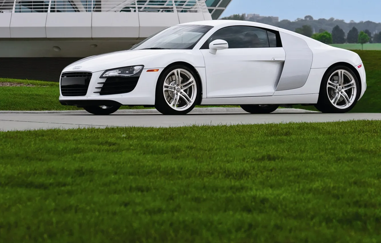 Photo wallpaper white, grass, white, photo machines, Audi cars