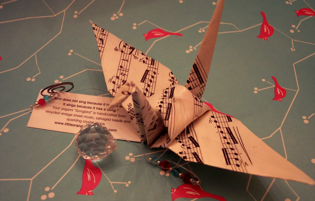 Photo wallpaper notes, origami, songbird