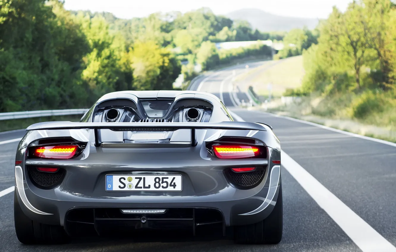 Photo wallpaper road, Porsche, Porsche, Spyder, 918, Hybrid, hybrid, back