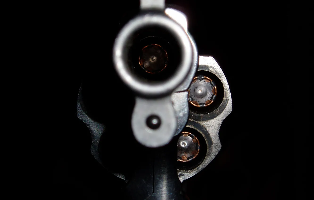 Photo wallpaper black, the barrel, cartridges, revolver