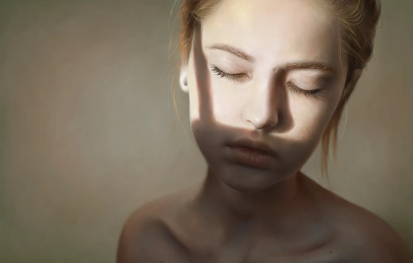 Photo wallpaper girl, art, red, neck, closed eyes, Elena Sai