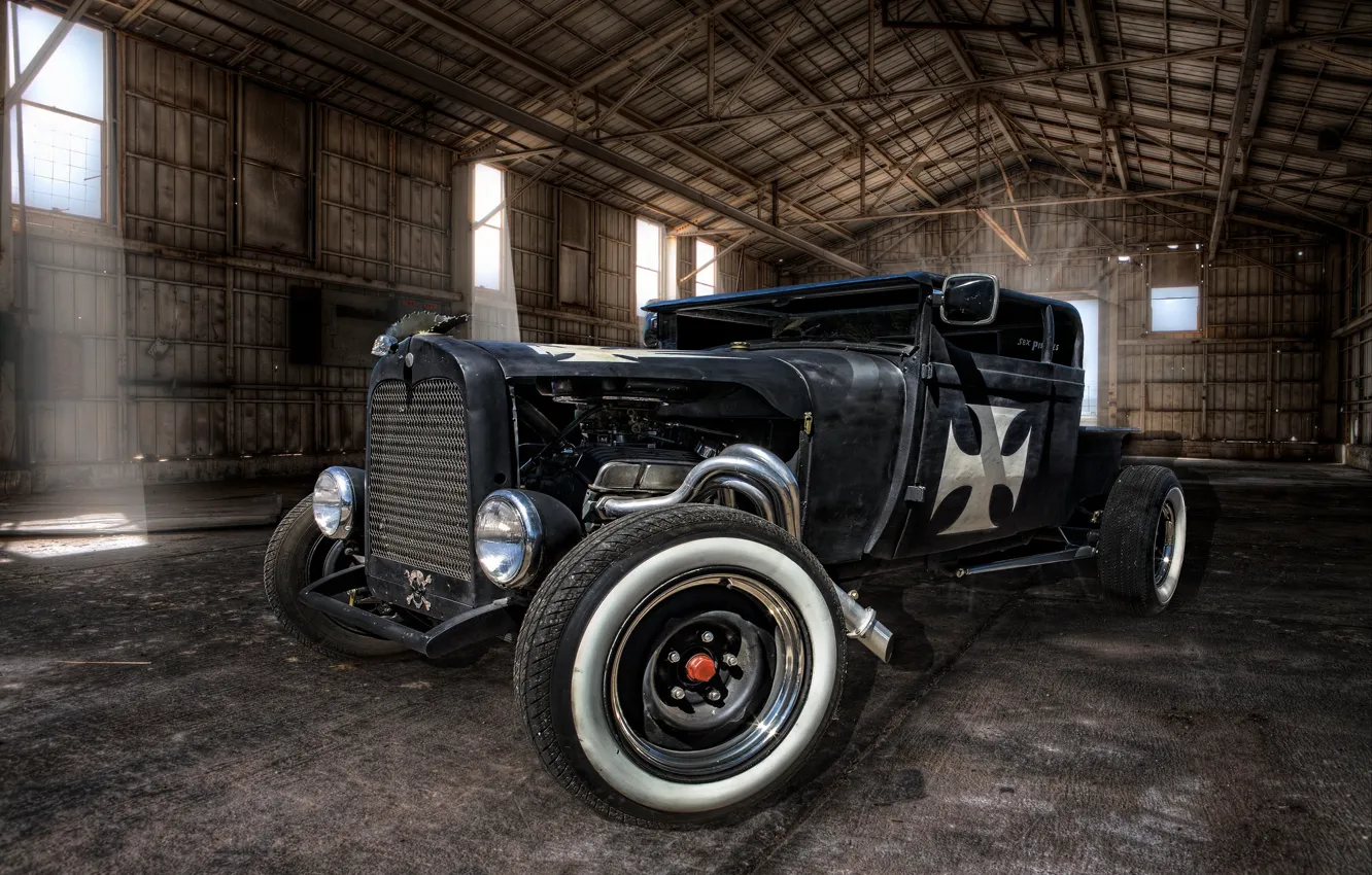 Photo wallpaper retro, hangar, classic, hot-rod, classic car
