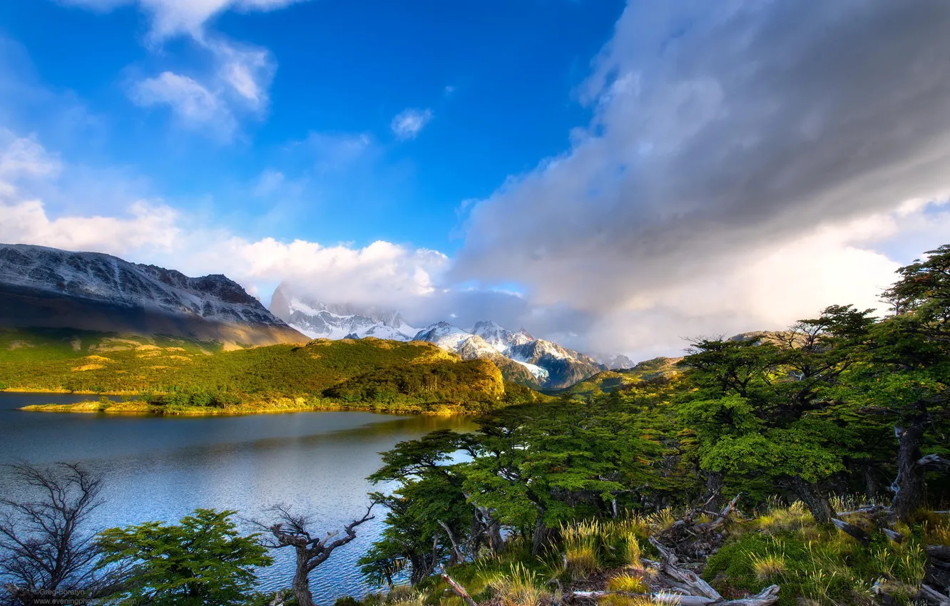 Photo wallpaper forest, clouds, trees, mountains, nature, lake, river