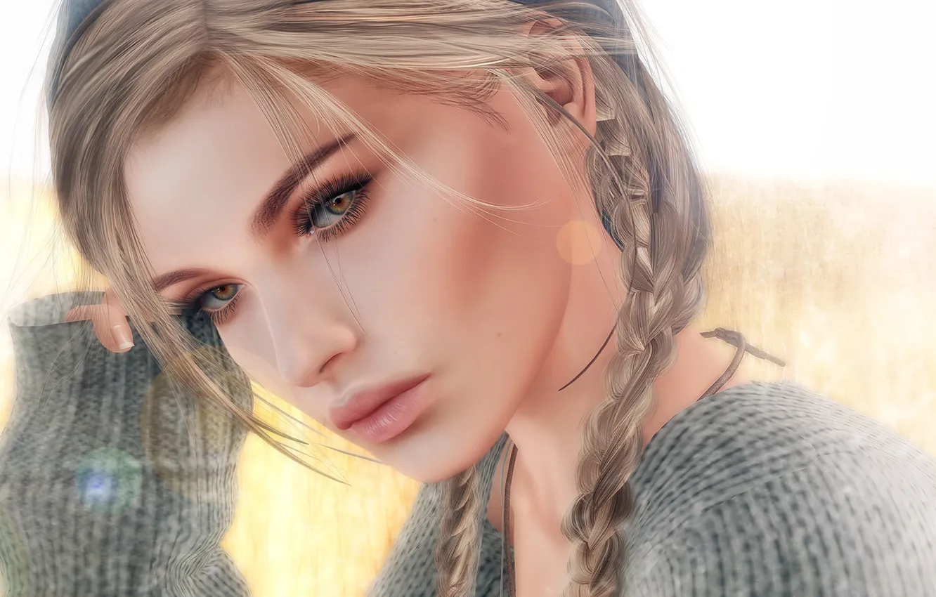 Photo wallpaper eyes, look, face, hair, lips, krasotulka