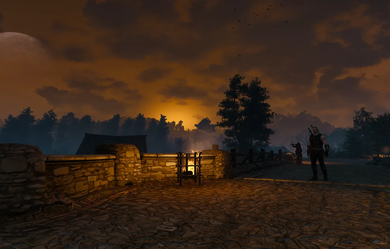 Photo wallpaper sunset, sword, the evening, warrior, armor, The Witcher, The Witcher, Geralt