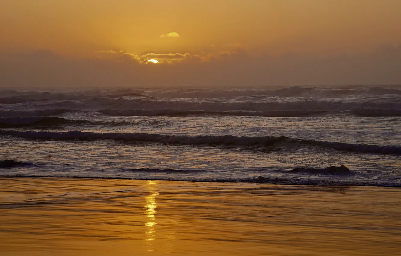 Photo wallpaper sea, wave, beach, sunset, surf