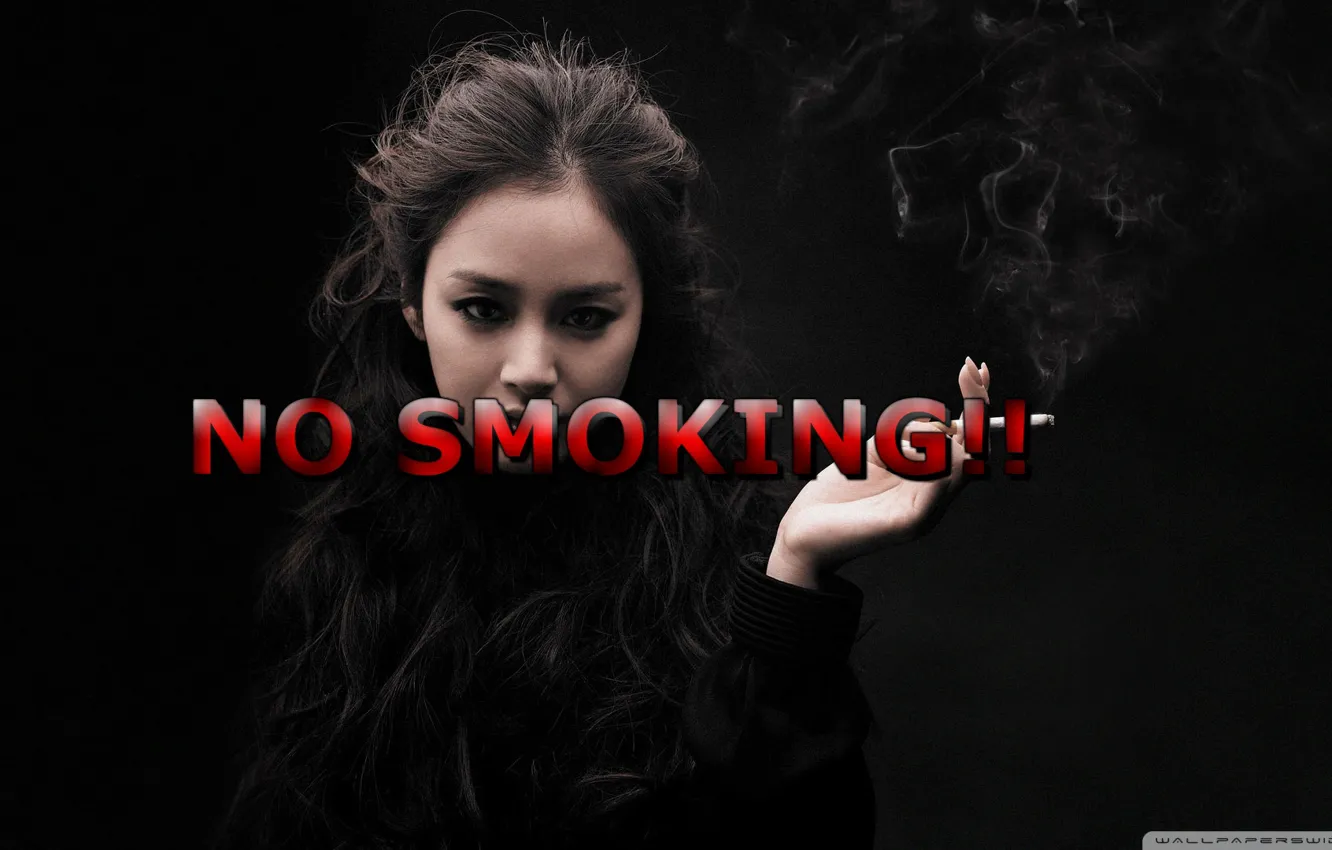 Photo wallpaper girl, GoodFon, Text, NO SMOKING!!!