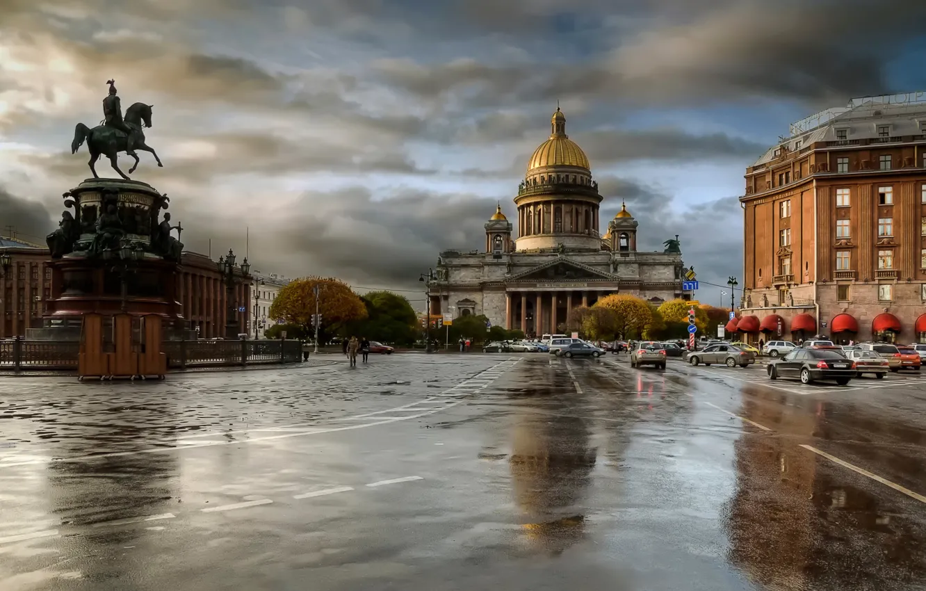 Photo wallpaper autumn, rain, overcast, Peter, St Petersburg