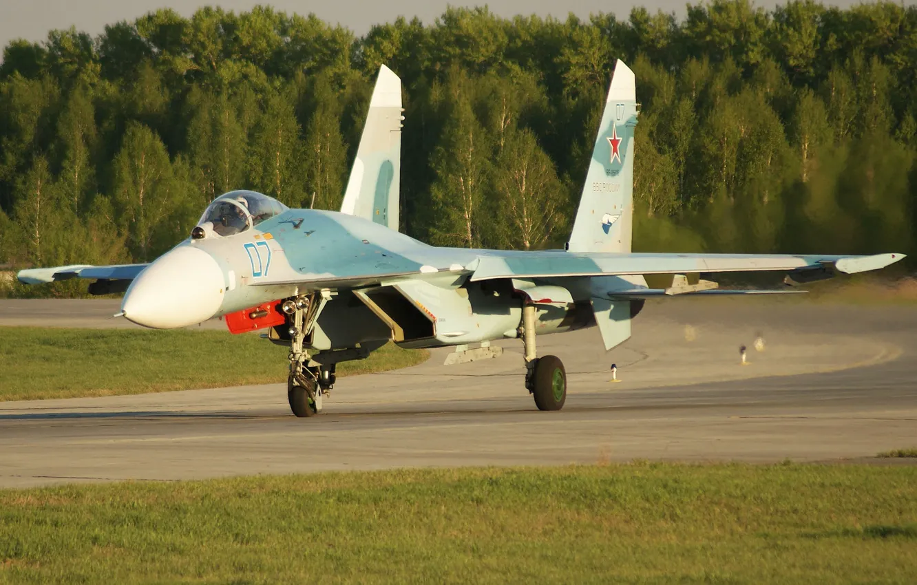 Photo wallpaper fighter, the airfield, the rise, Su-27