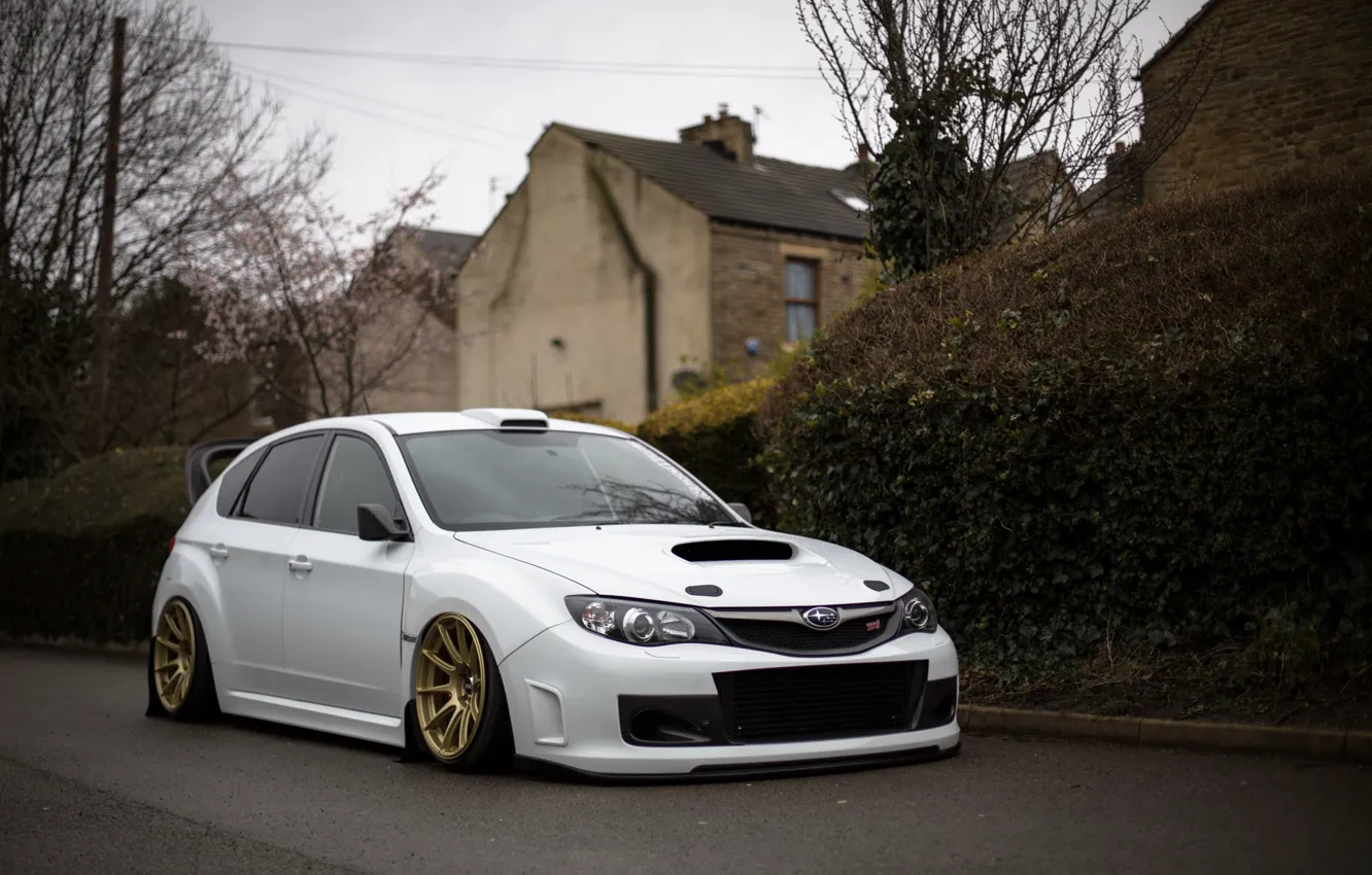 Photo wallpaper Subaru, Impreza, WRX, Japan, white, STI, Front, tuning