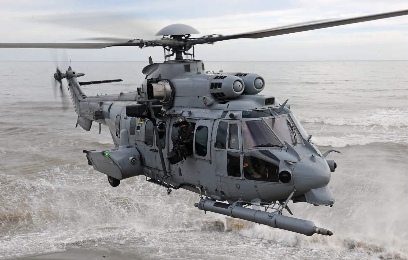 Photo wallpaper Wave, Helicopter, Foam, The French air force, Airbus Helicopters, Air force, H225, Airbus Helicopters H225M
