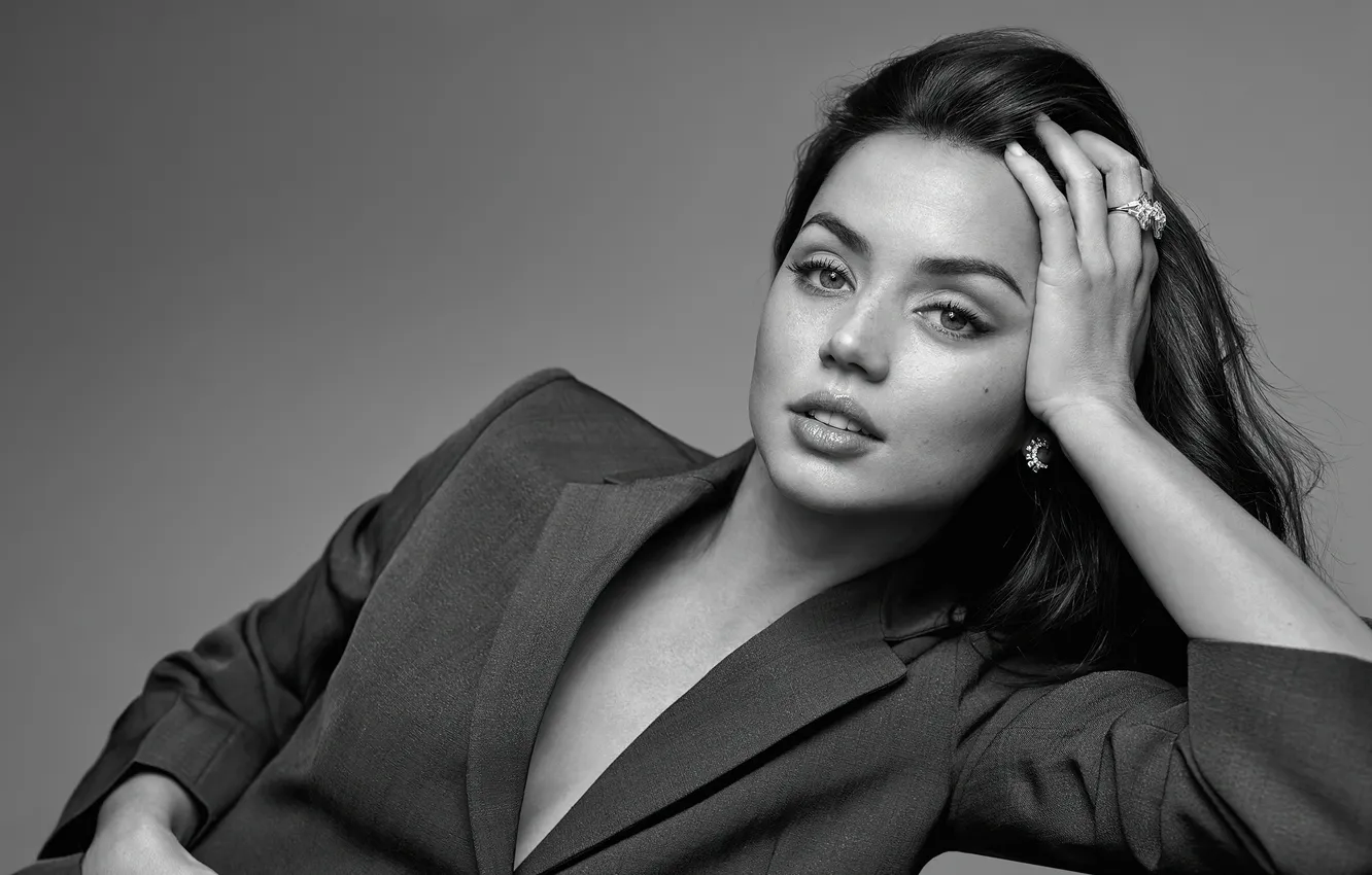 Photo wallpaper portrait, actress, black and white, Ana de Armas, Ana de Armas
