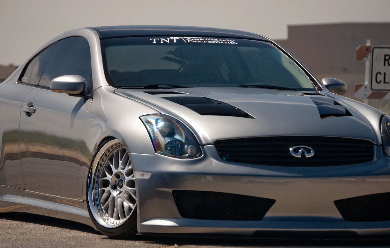 Photo wallpaper tuning, silver, Infiniti, infiniti, road sign, silvery, G-Series, G35