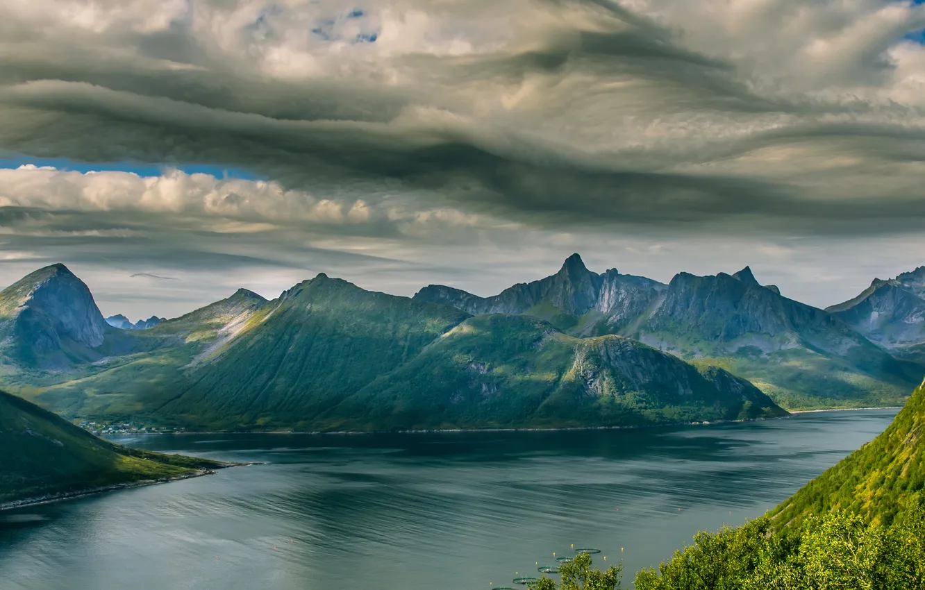 Photo wallpaper the sky, clouds, landscape, mountains, lake, Norway