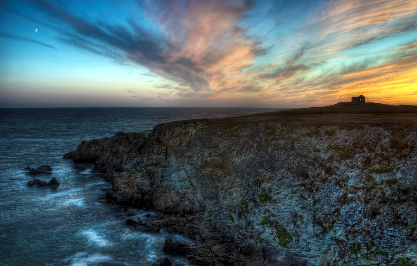 Photo wallpaper sea, landscape, sunset, rocks