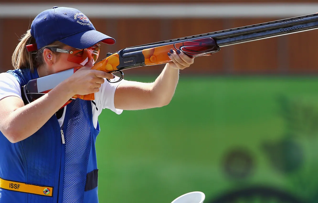 Photo wallpaper girl, weapons, blonde, shooting, girl, gun, the gun, beautiful