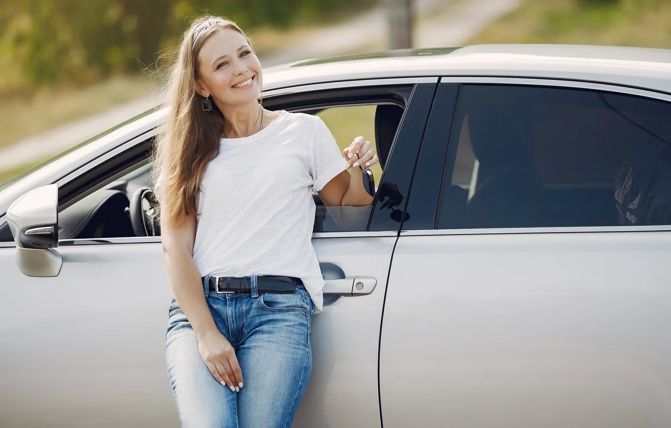 Photo wallpaper car, woman, elegant, standing