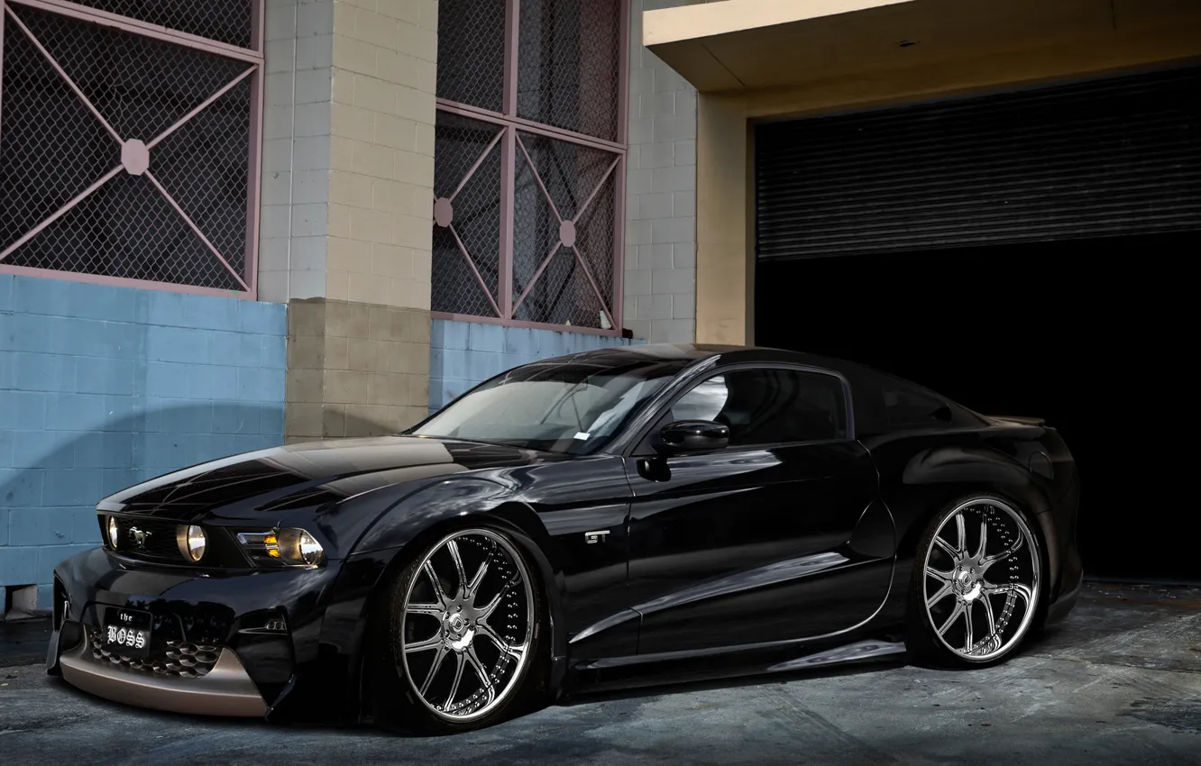 Photo wallpaper black, Mustang, Ford, garage