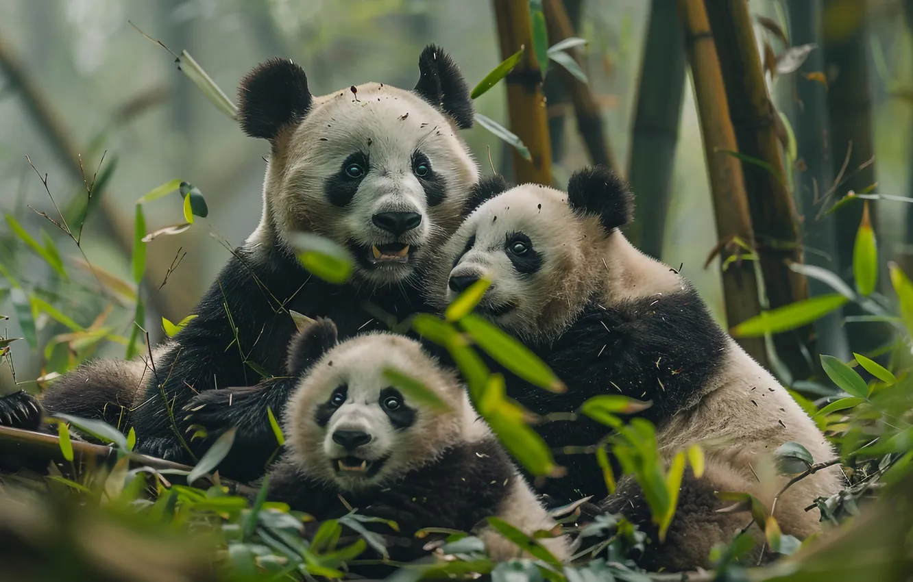 Photo wallpaper forest, look, leaves, branches, nature, pose, bamboo, baby